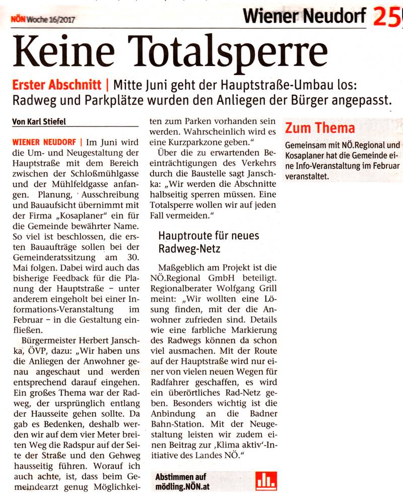 Zeitungsausschnitt NÖN 16/2017