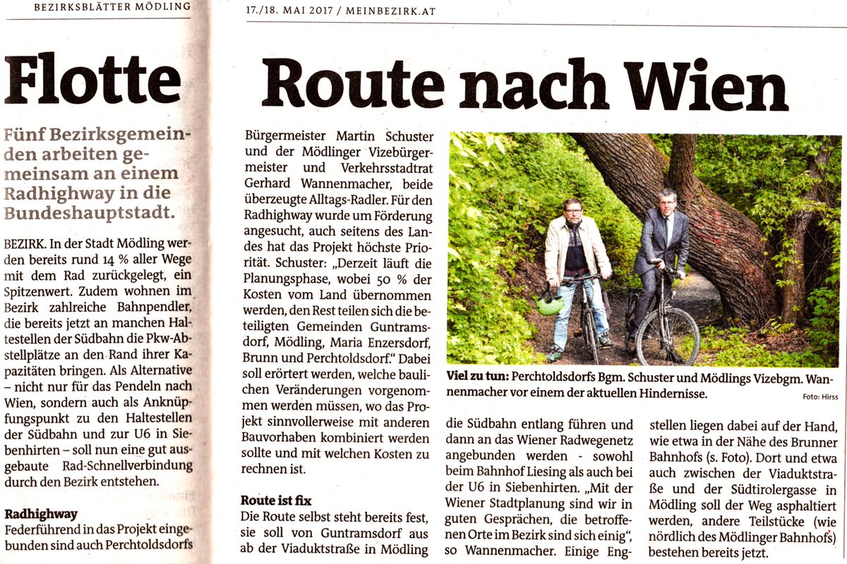 Bezirksblätter-Artikel "Flotte Route nach Wien"