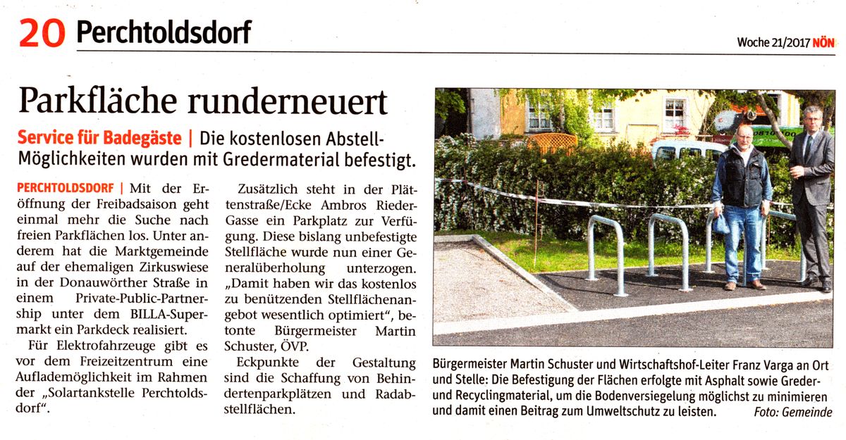 NÖN-Zeitungsartikel "Parkfläche runderneuert"