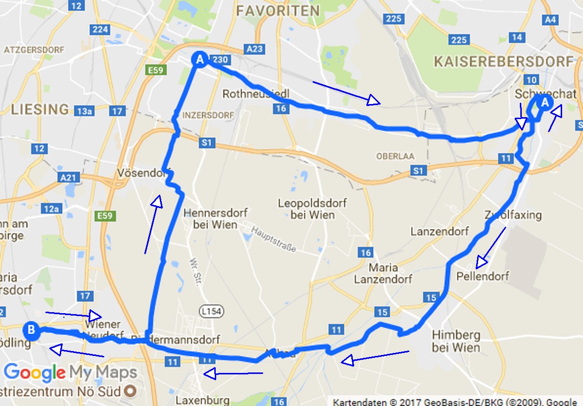 Radroute Mödling-Wr.Neudorf-Inzersdorf-Liesingbach-Schwechat-Mödlingbach-Mödling