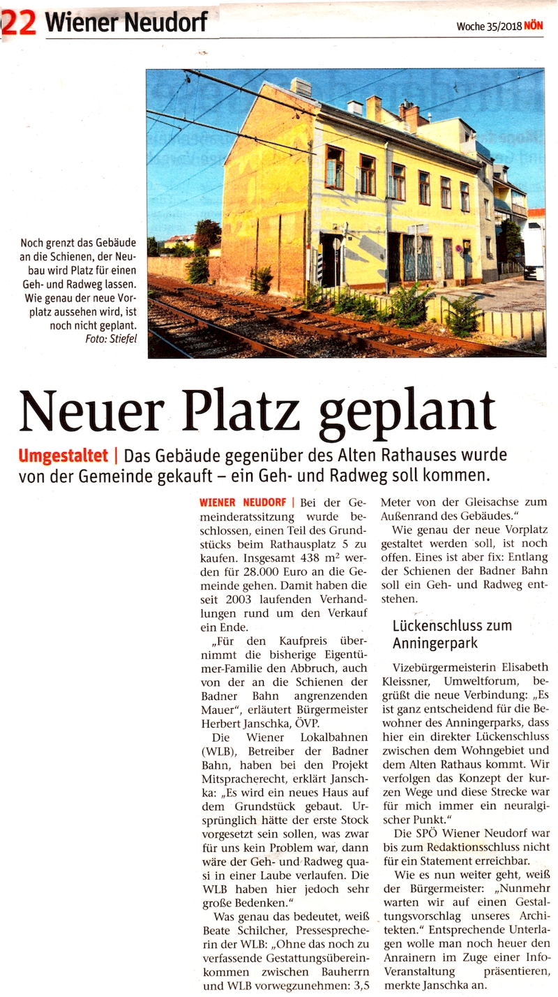 NÖN Mödling 35-2018 Neuer Platz geplant