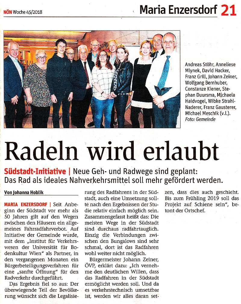 Zeitungsauscchnitt NÖN "Radeln wird erlaubt"