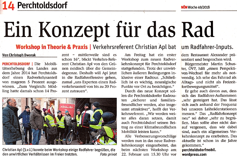 Zeitungsausschnitt NÖN: "Ein Konzept für das Rad"