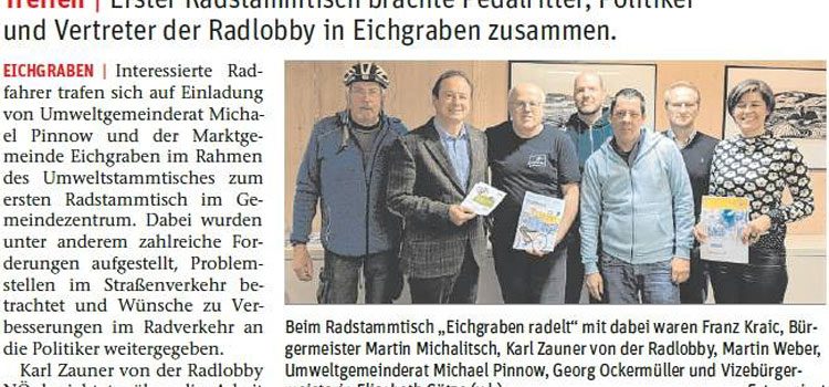 NÖN Bericht zum Radstammtisch in Eichgraben 27. Feb. 2019