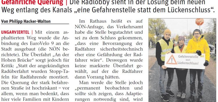 Radlobby Kritik an Überfahrt „An der Hohen Brücke“ in Wiener Neustadt