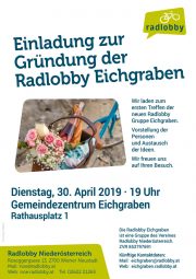 Gründungsversammlung Radlobby Eichgraben<br>Dienstag, 30. April 2019, 19 Uhr<br>Gemeindezentrum Eichgraben