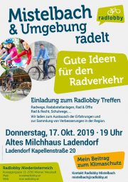 Radlobby Treffen – Region Mistelbach <br>17. Okt. 2019 · Altes Milchhaus · Ladendorf