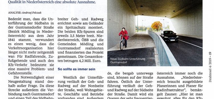 Mödling/Guntramsdorf: Neue Unterführung „vorbildlich“ (Drahtesel 4/2019)