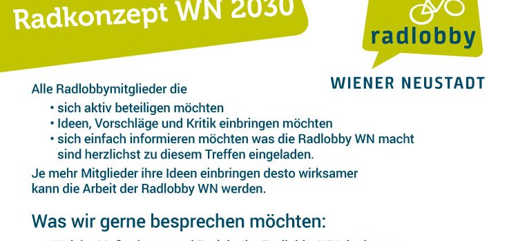 Einladung zum Radlobby Wiener Neustadt – Treffen <br>Dienstag, 13. Okt. 2020, 19.00 Uhr