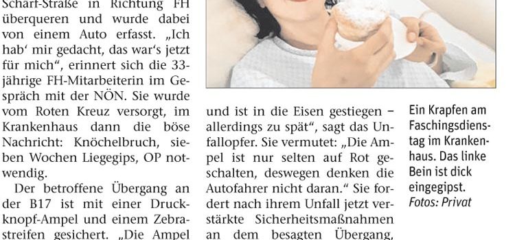 Wiener Neustadt – Wiener Straße – bei RIZ/Fachhochschule: <br>Autofahrer missachtete die Ampel und verletzte Radfahrerin schwer