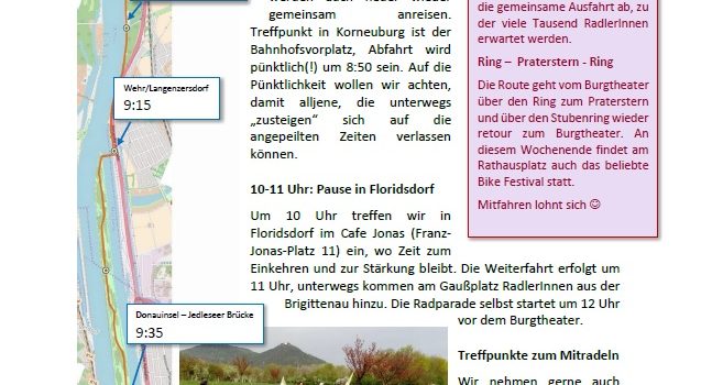 Radparade am 29.03.2020 in Wien <br>Gemeinsame Radfahrt ab Korneuburg und ab Floridsdorf