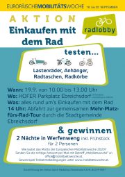 Radlobby Ebreichsdorf: <br>Einkaufen mit dem Rad, Treffpunkt Hofer Parkplatz Ebreichsdorf <br>Samstag, 19. Sept. 2020 · 10-13 Uhr
