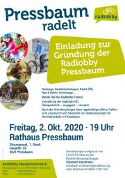 Einladung zur Gründung der Radlobby Pressbaum <br>Freitag, 2. Oktober 2020 · Rathaus Pressbaum