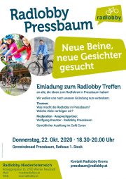 Einladung zum Radlobby Treffen in Pressbaum <br>Freitag, 22. Oktober 2020 · Rathaus Pressbaum