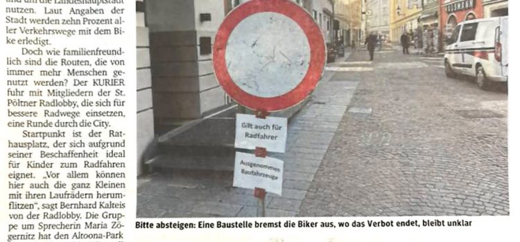 Kurier-Bericht: Radwegetest in St. Pölten