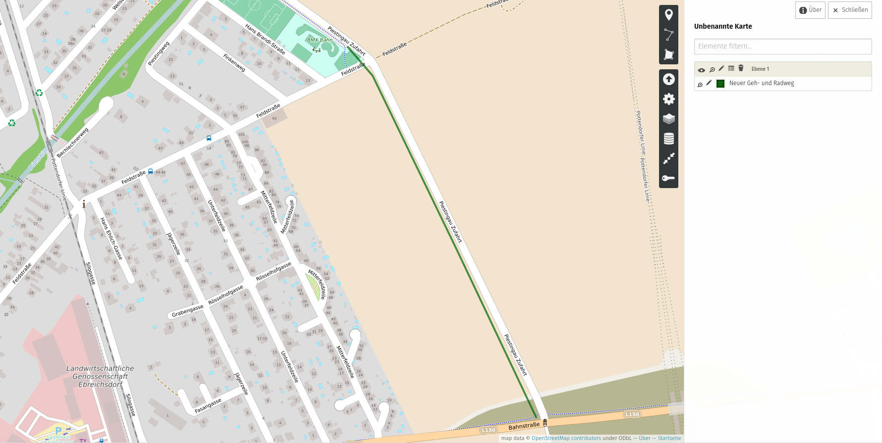Erweiterung_neuer_Radweg Darstellung auf OpenStreetMap