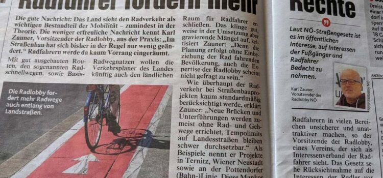 Kronen Zeitung NÖ: Radfahrer fordern mehr Rechte