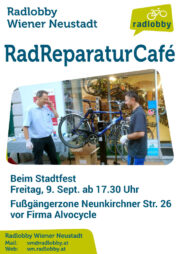 Wiener Neustadt: Bike Repair Café <br>Freitag, 9. Sept. 2022 · 17.30 Uhr · Neunkirchner Straße 26