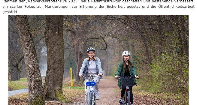 Email-News der Stadt Wiener Neustadt informiert über die „Radverkehrsoffensive 2023“