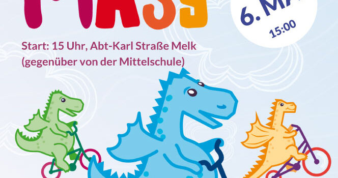 Fahrrad-Parade für Groß und Klein Kidical Mass in Melk <br>Samstag, 6. Mai 2022, 15 Uhr <br>Treffpunkt bei der Volks- und Mittelschule (Abt-Karl-Straße 41)