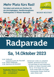 Samstag 14. Okt. 2023, 10:00 Uhr<br>Radparade in Wiener Neustadt