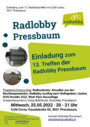 Mittwoch, 25.Mai, 13. RL Pressbaum Treffen<br> Café Corso, Hauptstr.55, 3021 Pressbaum