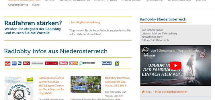 Einladung zum Radlobby Webinar <br>Redaktion der Radlobby NÖ Homepage <br>Dienstag, 12. Sept. 2023