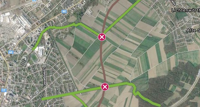 So würde die Ostumfahrung Wiener Neustadt die Radrouten unterbrechen <br>Planungsstand Oktober 2020