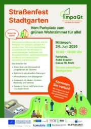Save the date! Straßenfest „Stadtgarten Melk – Vom Parkplatz zum grünen Wohnzimmer für alle“ – 24. 6 2026, von 14 bis 18 h